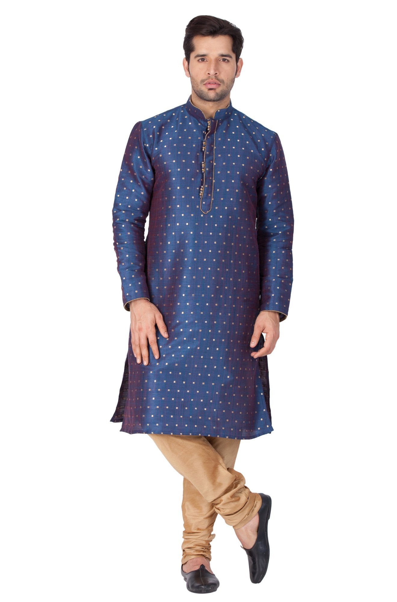 Vastramay Vastramay Men's Blue Zari Weaved Kurta Pyjama Set