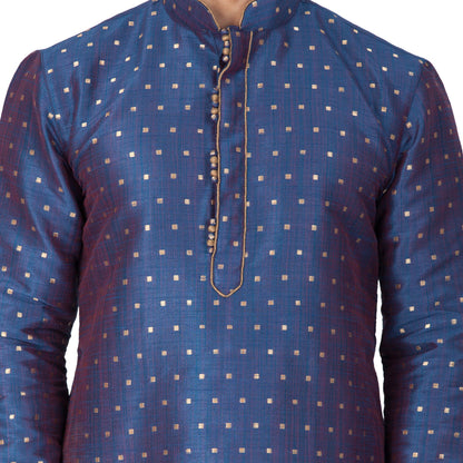 Vastramay Men's Blue Zari Weaved Kurta Pyjama Set