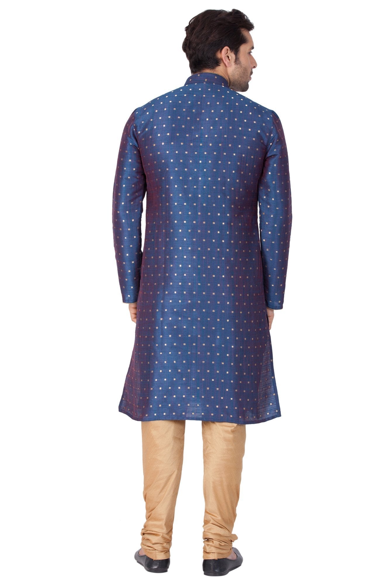 Vastramay Men's Blue Zari Weaved Kurta Pyjama Set