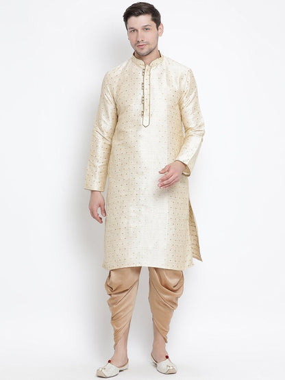 Vastramay Vastramay Men's Gold Zari Weaved Kurta Dhoti Set