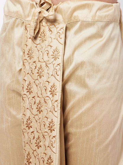 Vastramay Men's Gold Zari Weaved Kurta Dhoti Set