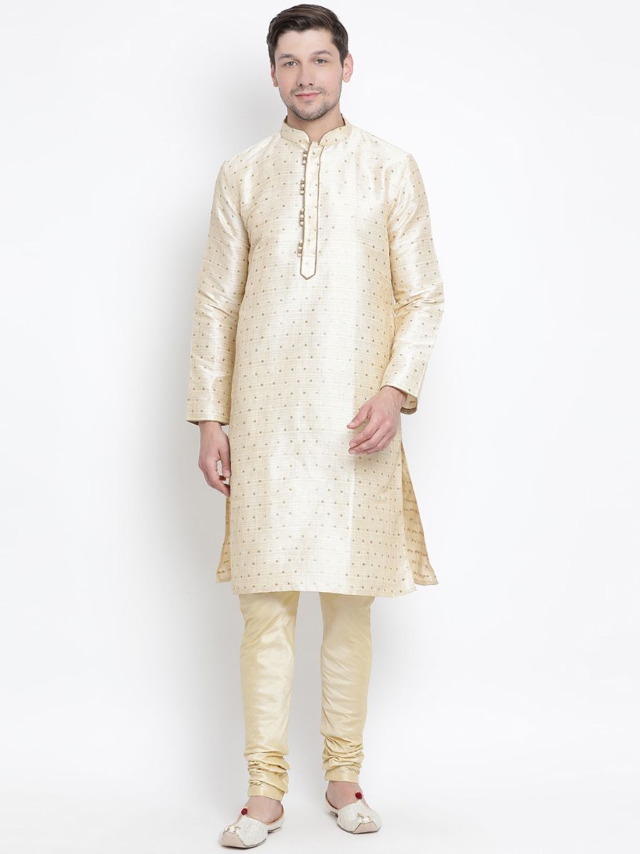 Vastramay Vastramay Men's Gold Zari Weaved Kurta Pyjama Set