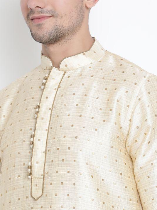 Vastramay Men's Gold Zari Weaved Kurta Pyjama Set