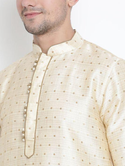 Vastramay Men's Gold Zari Weaved Kurta Pyjama Set