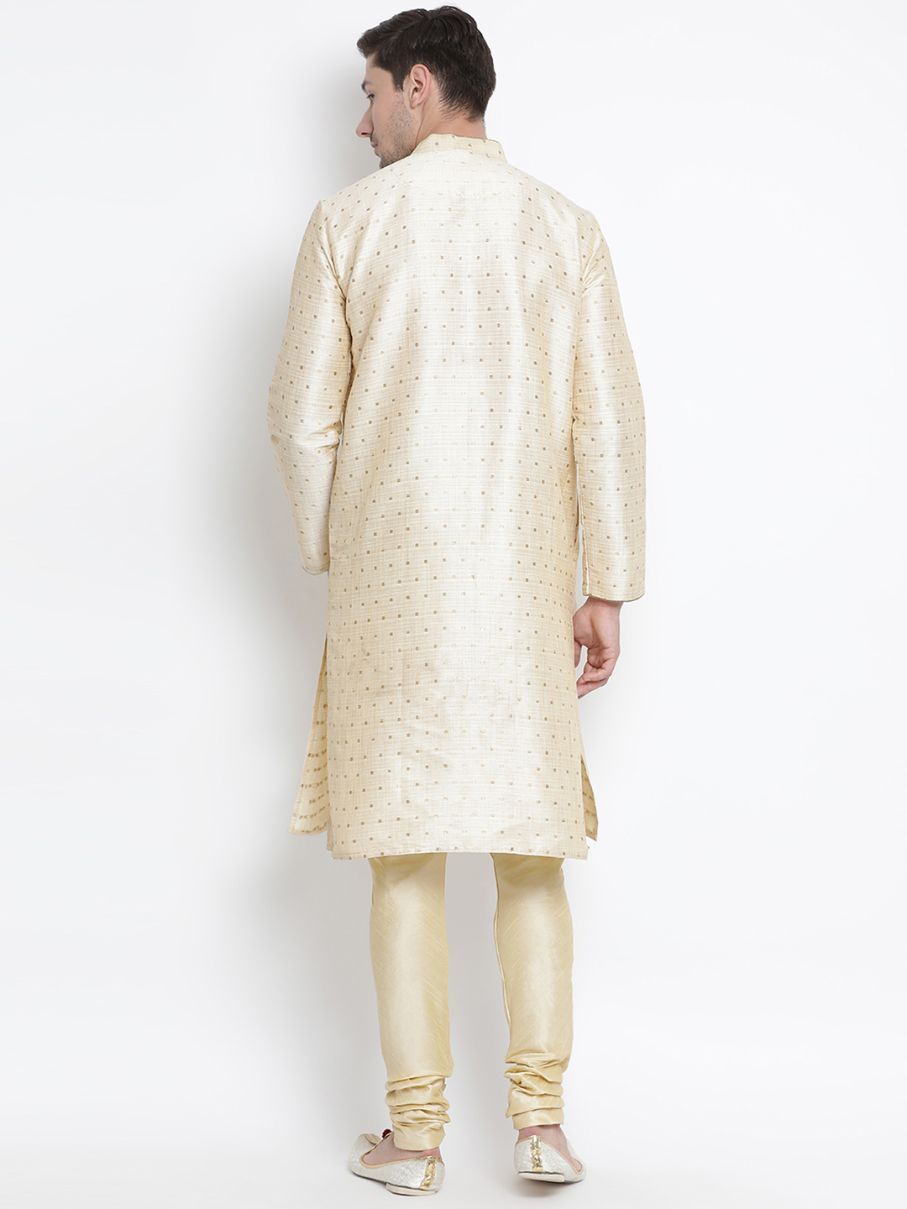 Vastramay Men's Gold Zari Weaved Kurta Pyjama Set