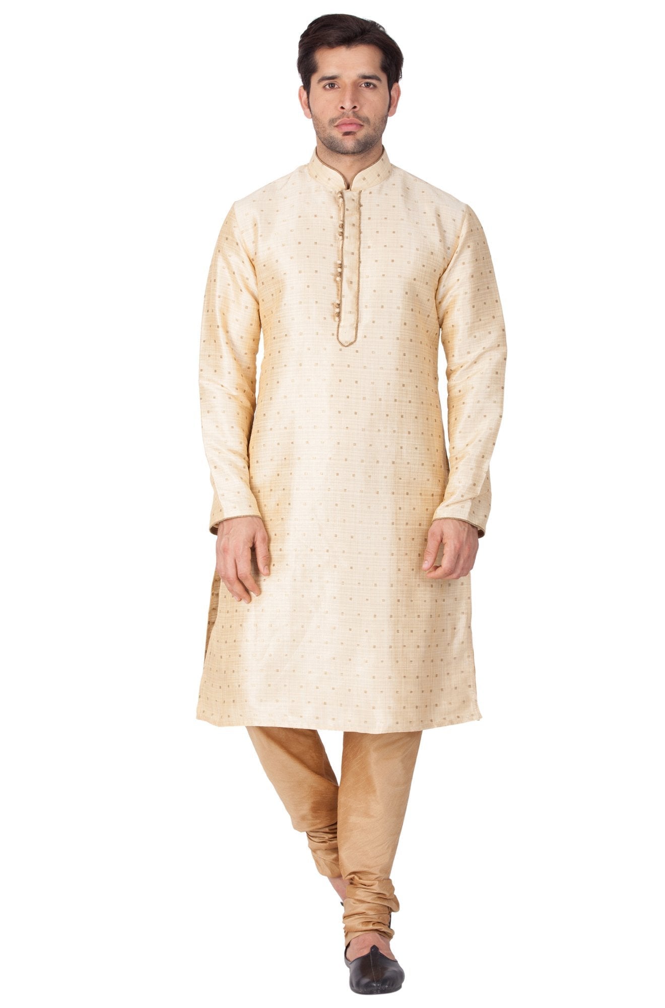 Vastramay Vastramay Men's Gold Zari Weaved Kurta Pyjama Set