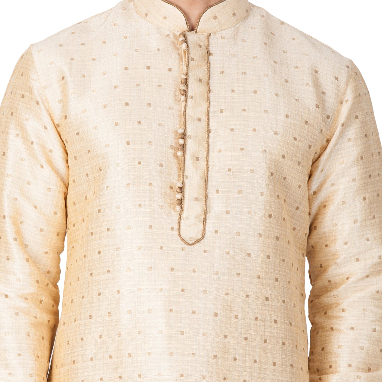 Vastramay Men's Gold Zari Weaved Kurta Pyjama Set