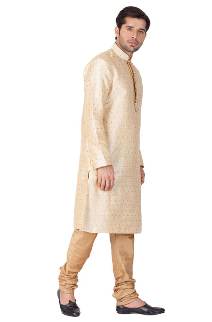 Vastramay Men's Gold Zari Weaved Kurta Pyjama Set