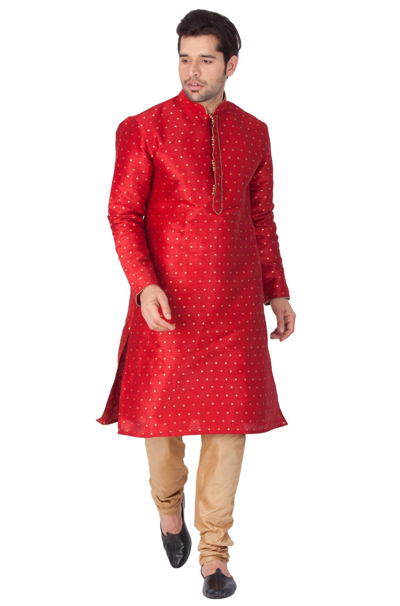 Vastramay Vastramay Men's Maroon Zari Weaved Kurta Pyjama Set