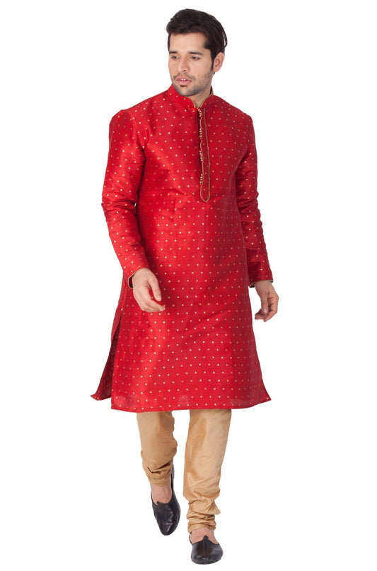 Vastramay Vastramay Men's Maroon Zari Weaved Kurta Pyjama Set