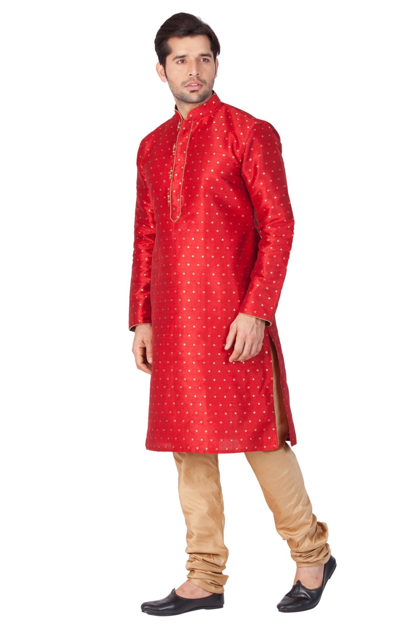 Vastramay Men's Maroon Zari Weaved Kurta Pyjama Set