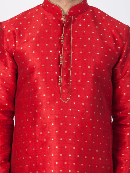 Vastramay Silk Blend Maroon and Rose Gold Baap Beta Kurta Pyjama set