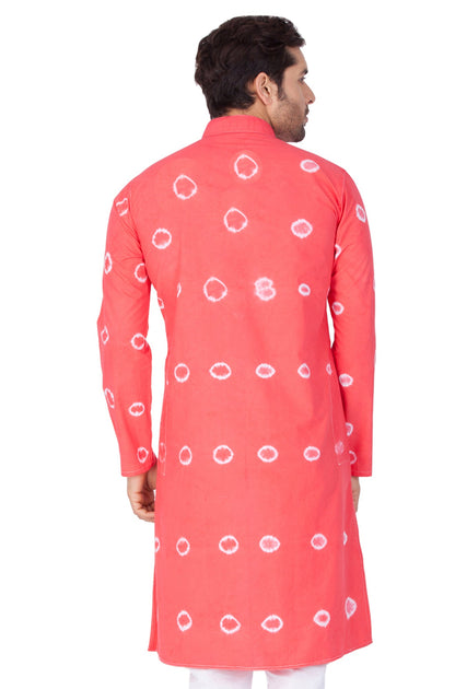 Vastramay Men's Pink Bandhni Print Cotton Kurta