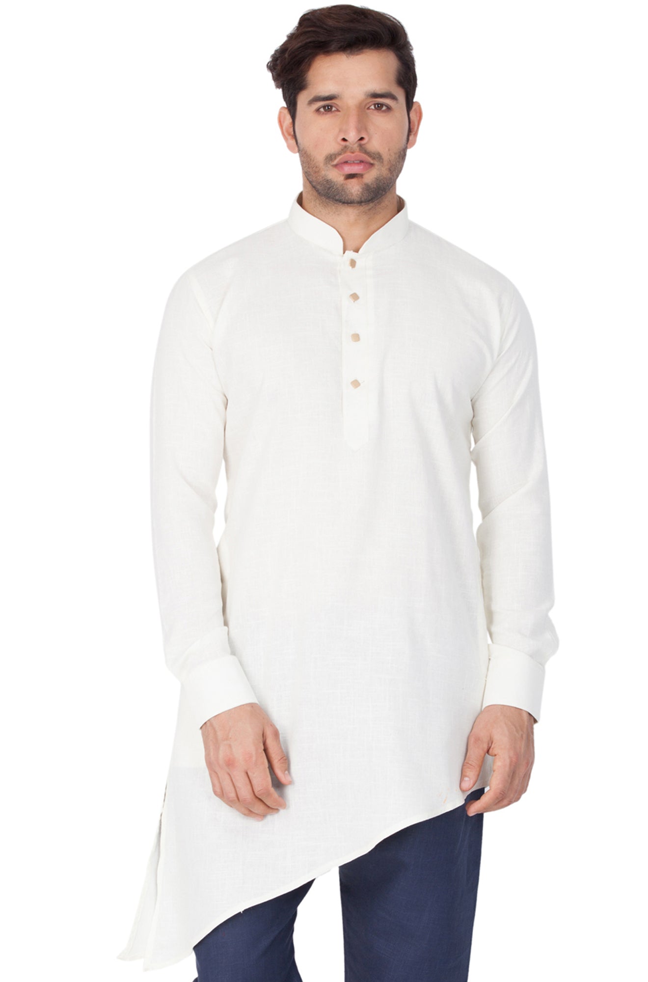 Vastramay Men's Beige Color Linen Kurta