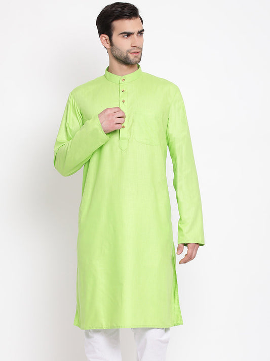 Vastramay Men's Green Cotton Blend Kurta