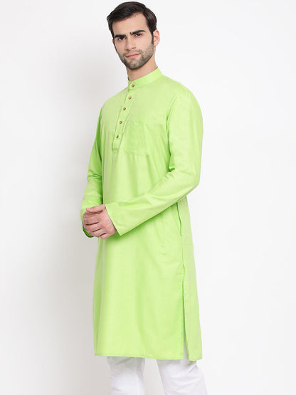 Vastramay Men's Green Cotton Blend Kurta