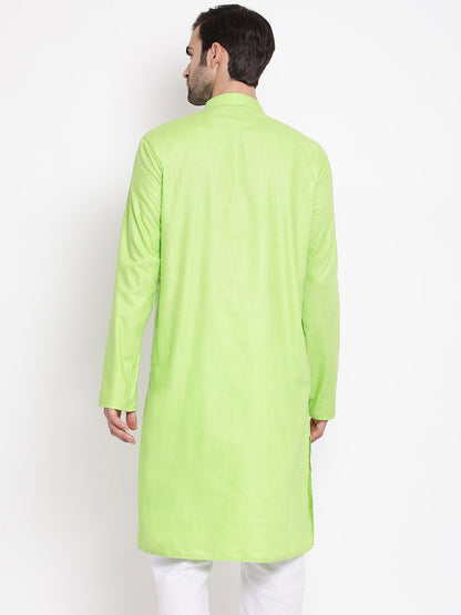 Vastramay Men's Green Cotton Blend Kurta