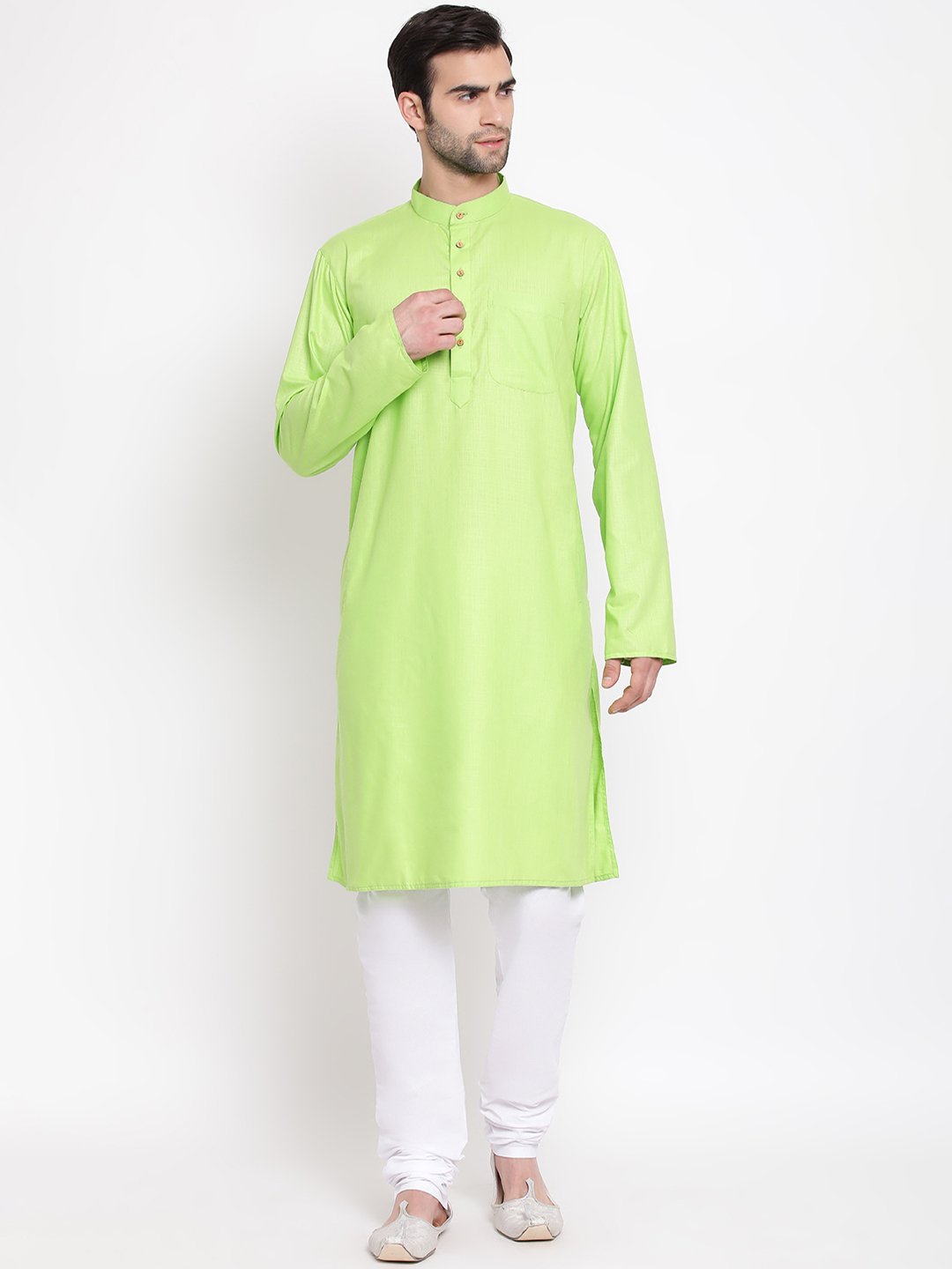 Vastramay Men's Green Cotton Blend Kurta