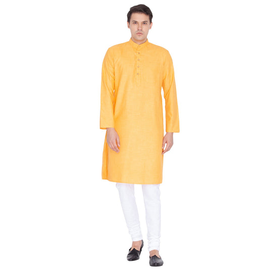 Vastramay Men's Orange Linen Kurta and Pyjama Set