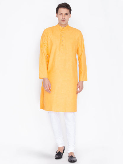 Vastramay Men's Orange Cotton Blend Kurta