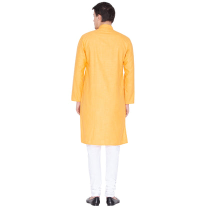 Vastramay Men's Orange Linen Kurta and Pyjama Set