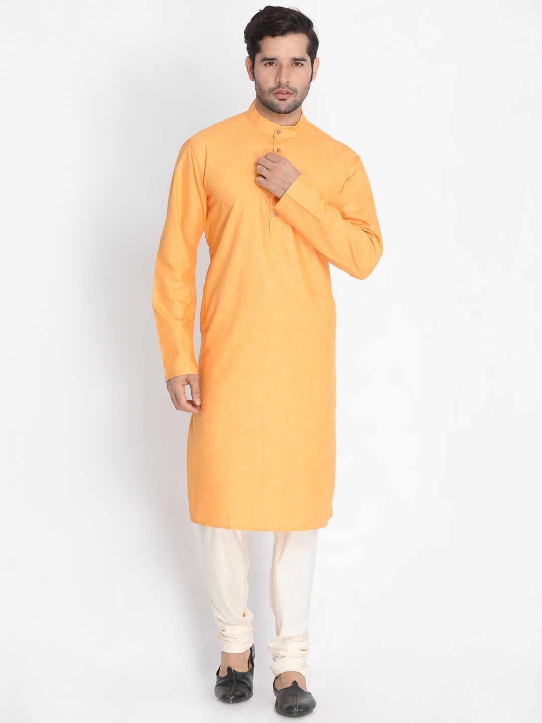 Vastramay Men's Orange Cotton Blend Kurta and Pyjama Set