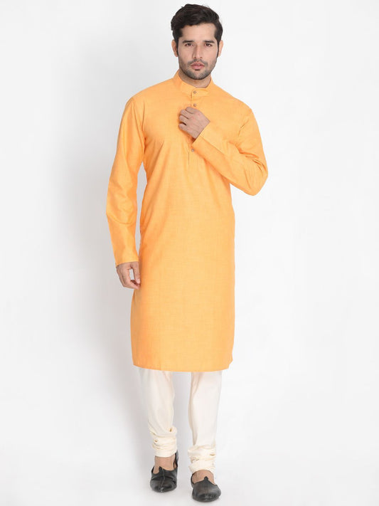 Vastramay Men's Orange Cotton Blend Kurta and Pyjama Set