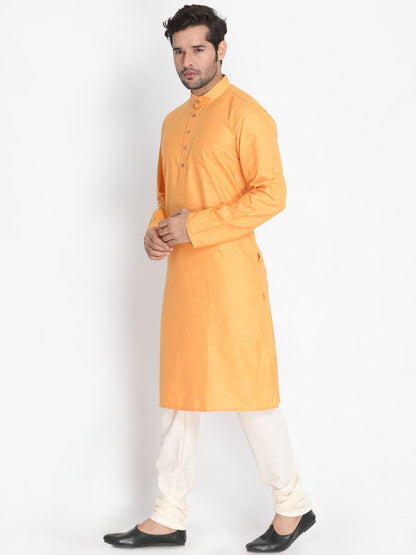 Vastramay Men's Orange Cotton Blend Kurta and Pyjama Set