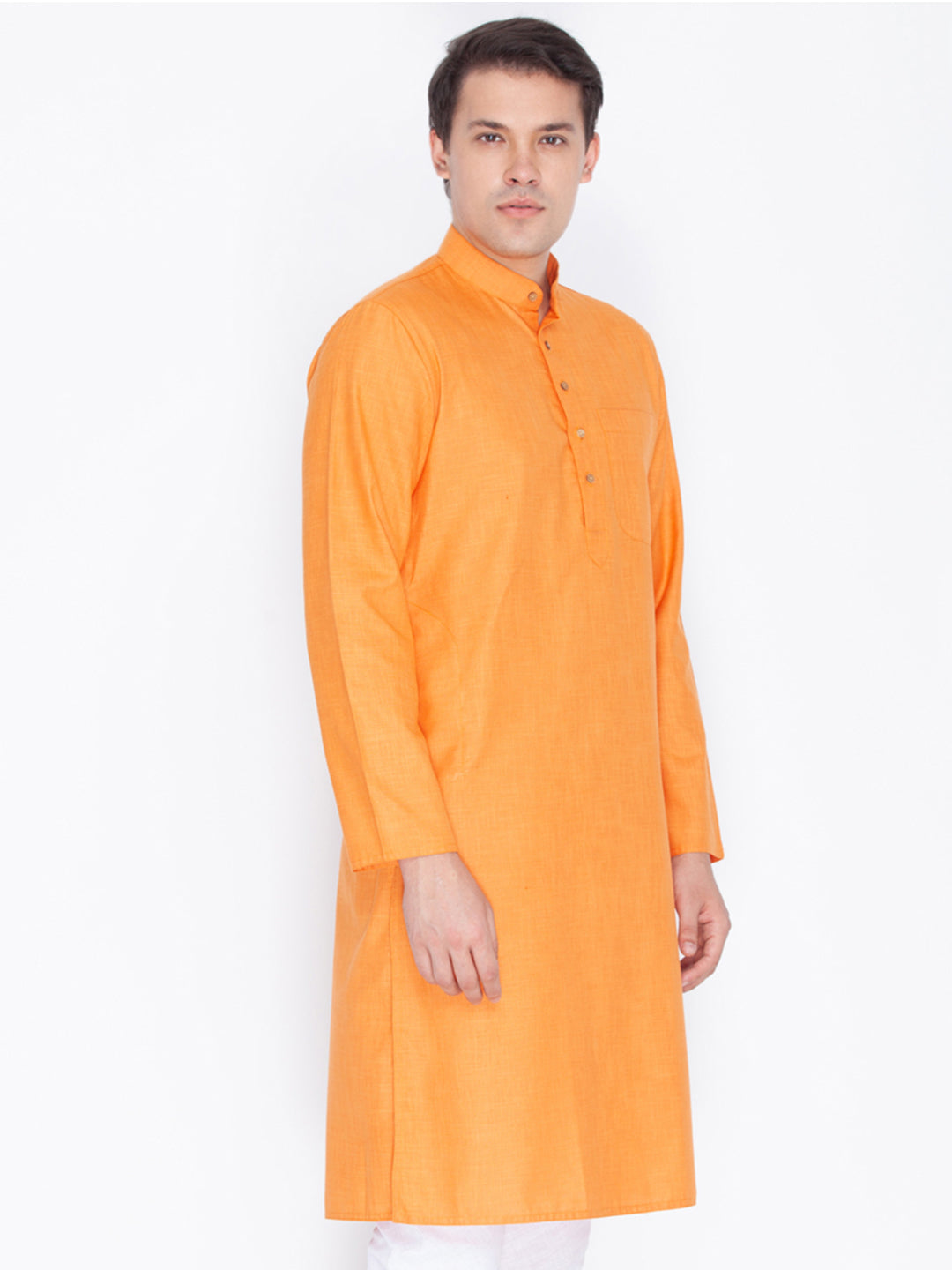 Vastramay Men's Orange Linen Kurta