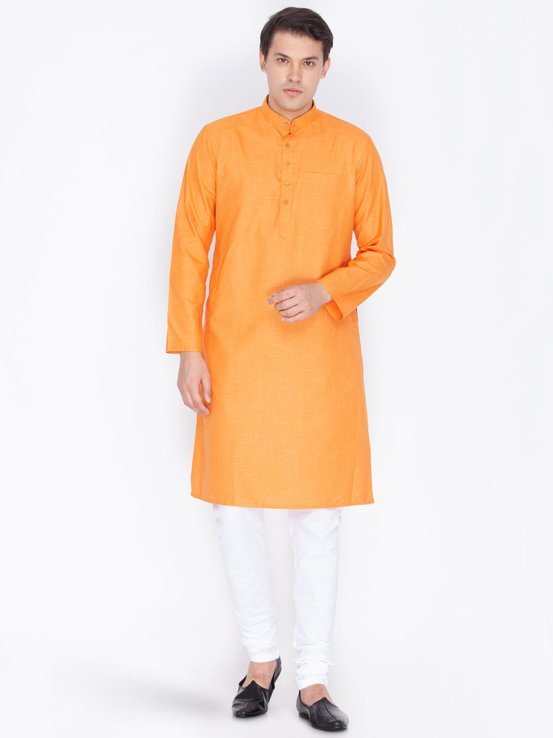 Vastramay Men's Orange Linen Kurta and Pyjama Set