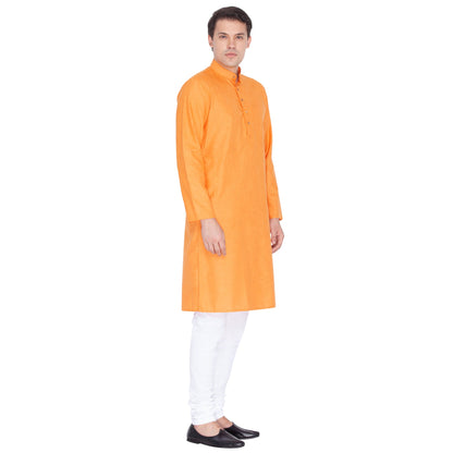 Vastramay Men's Orange Linen Kurta and Pyjama Set