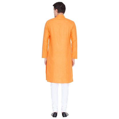 Vastramay Men's Orange Linen Kurta and Pyjama Set