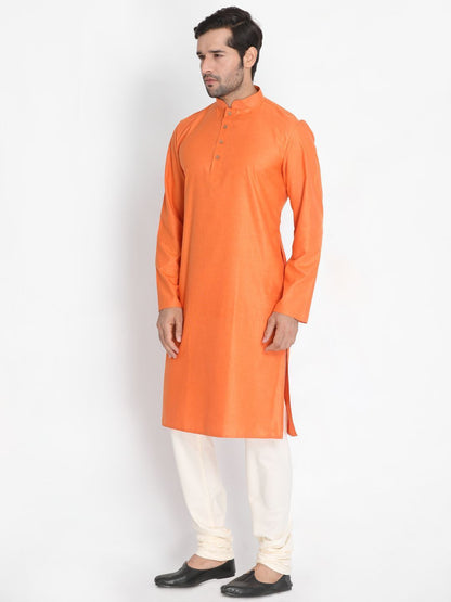 Vastramay Men's Orange Cotton Blend Kurta and Pyjama Set