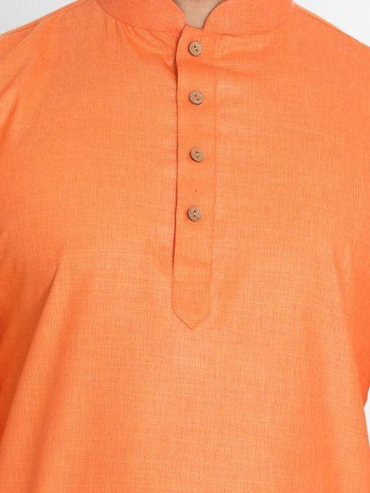 Vastramay Men's Orange Cotton Blend Kurta and Pyjama Set