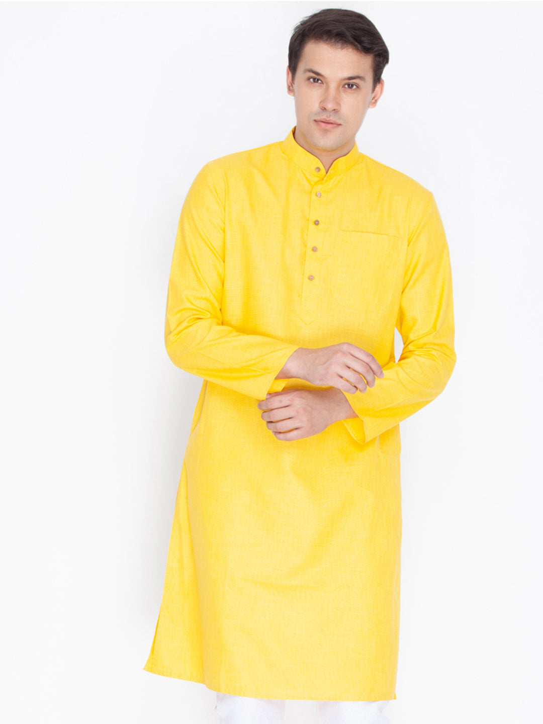 Vastramay Men's Yellow Linen Kurta