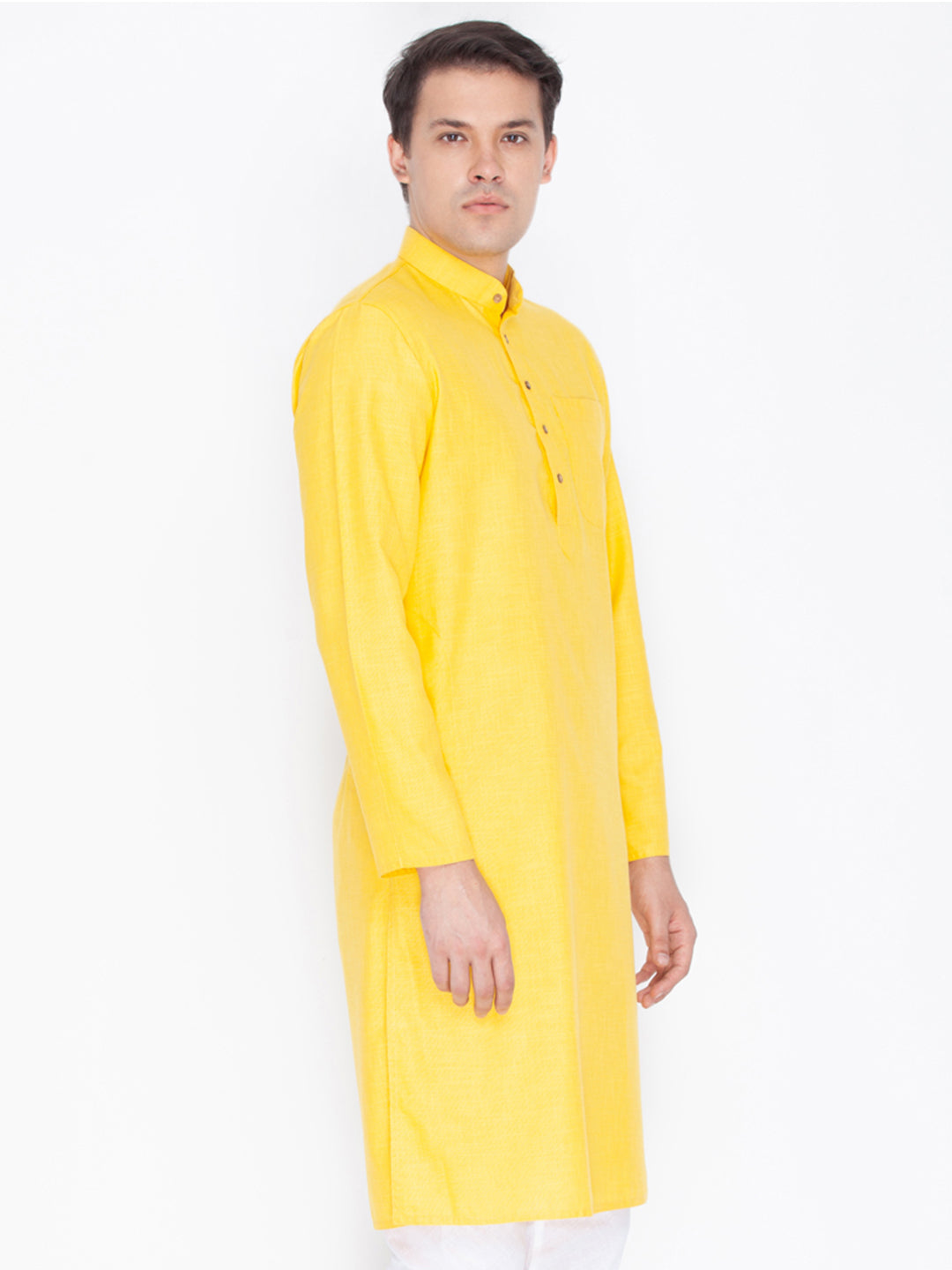 Vastramay Men's Yellow Linen Kurta