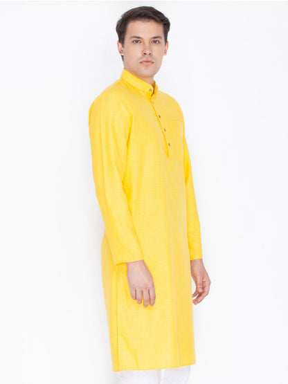 Vastramay Men's Yellow Linen Kurta