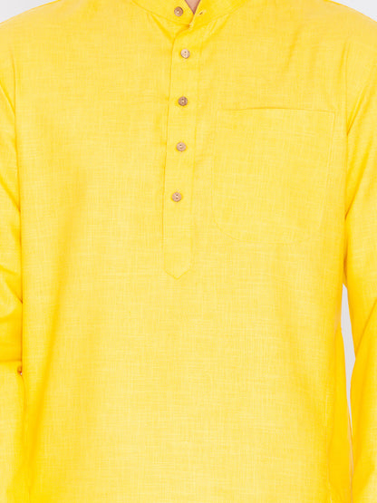 Vastramay Men's Yellow Linen Kurta