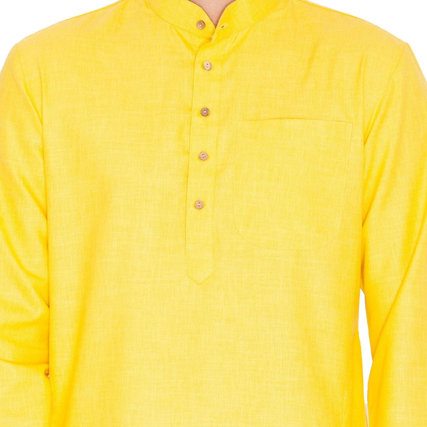 Vastramay Men's Yellow Linen Kurta and Pyjama Set