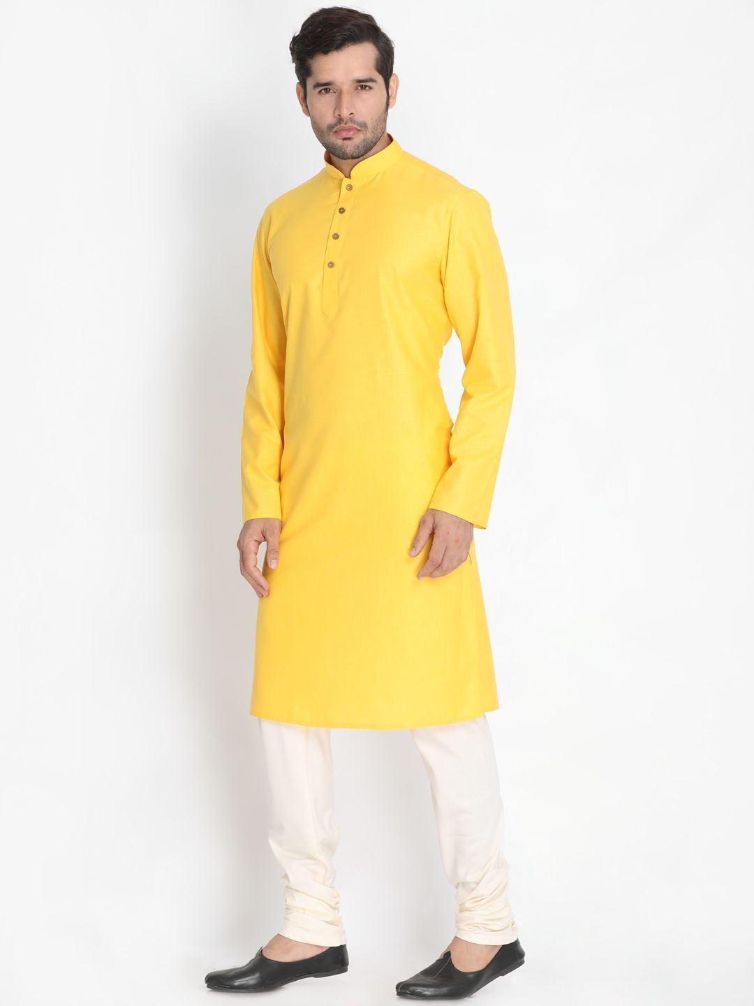 Vastramay Men's Yellow Cotton Blend Kurta and Pyjama Set