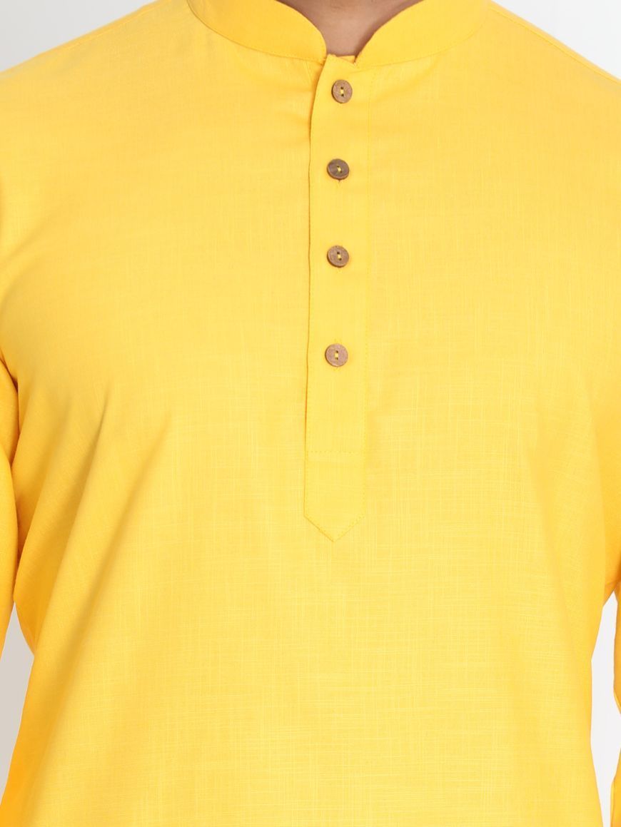 Vastramay Men's Yellow Cotton Blend Kurta and Pyjama Set