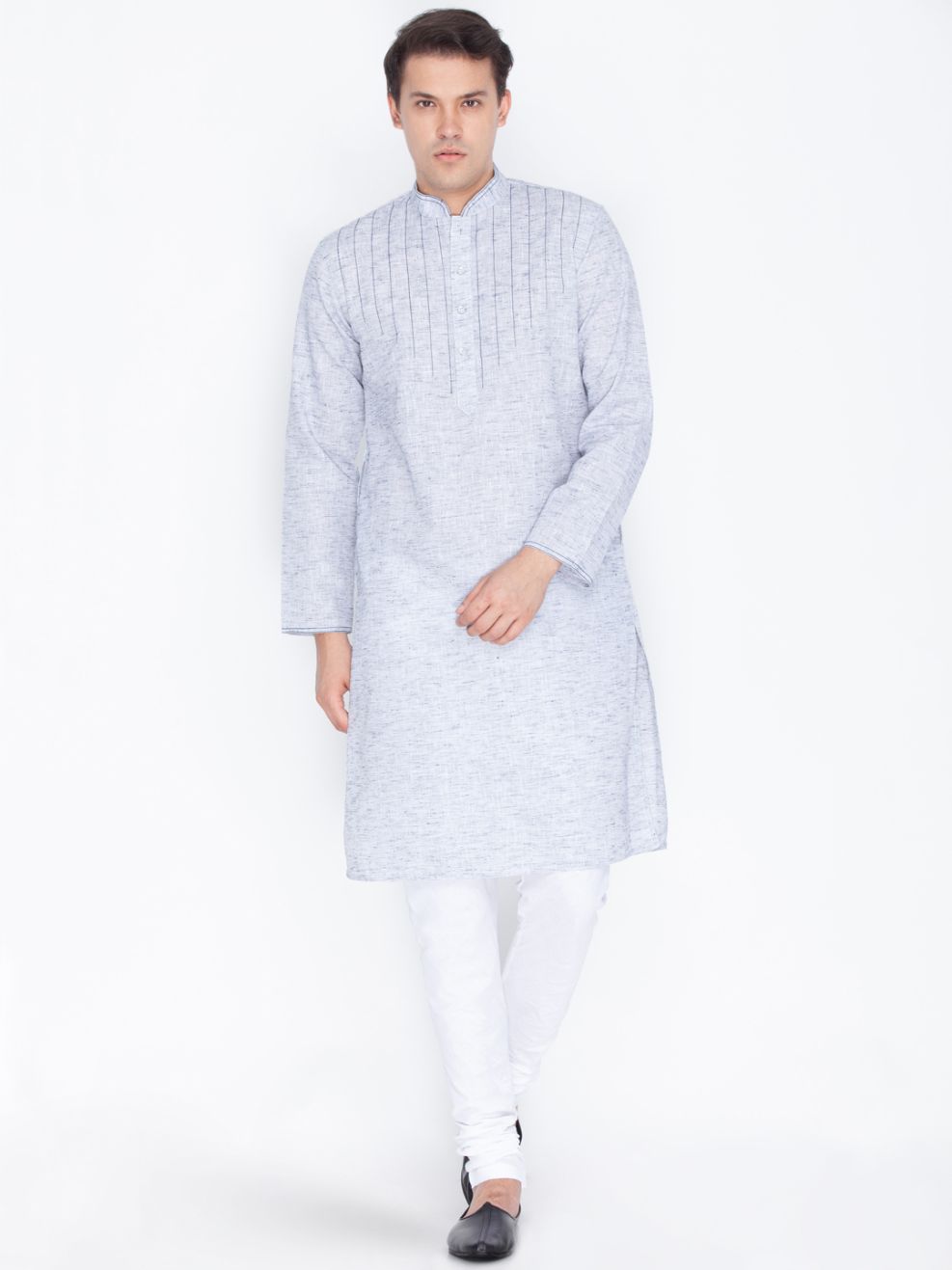 Vastramay Men's Blue Color Linen Kurta and Pyjama Set