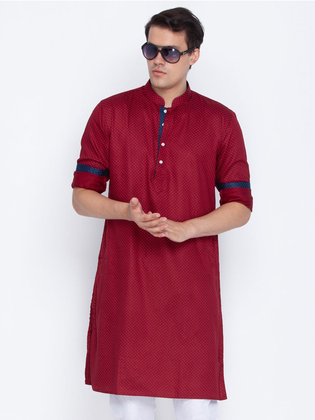 Vastramay Men's Maroon Cotton Kurta