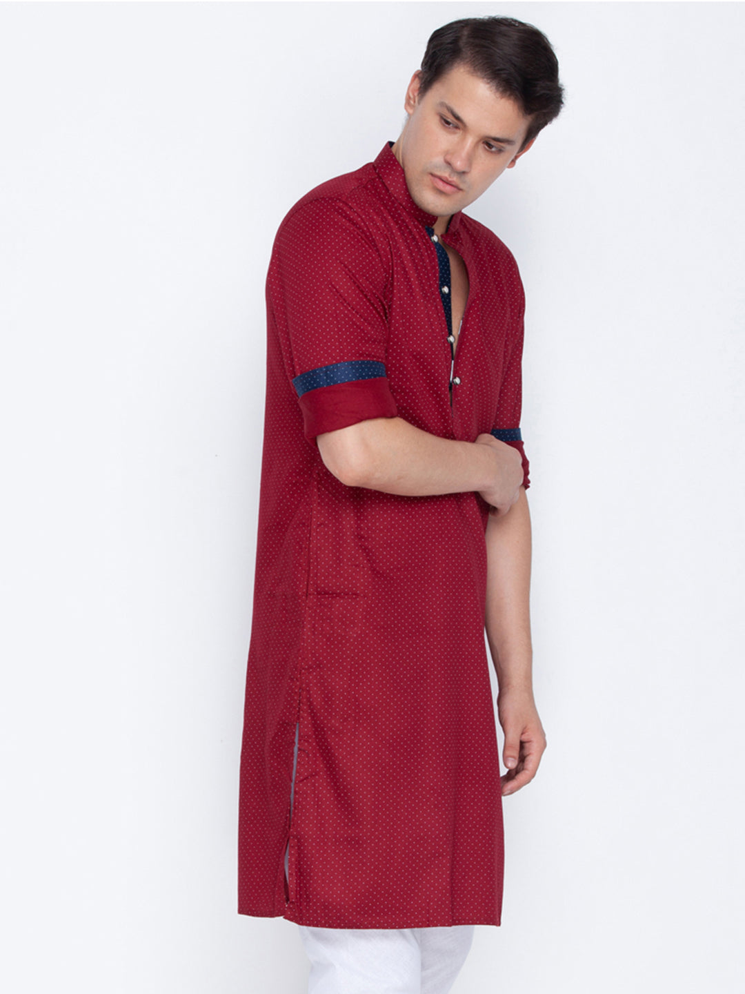 Vastramay Men's Maroon Cotton Kurta