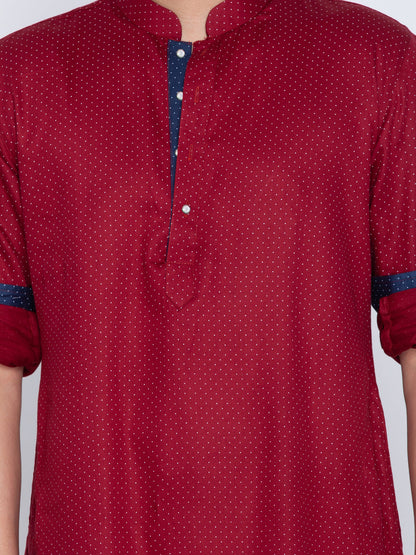 Vastramay Men's Maroon Cotton Kurta