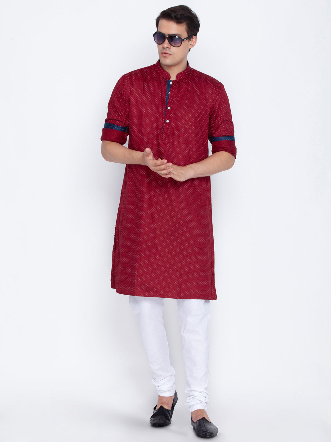 Vastramay Men's Maroon Cotton Kurta