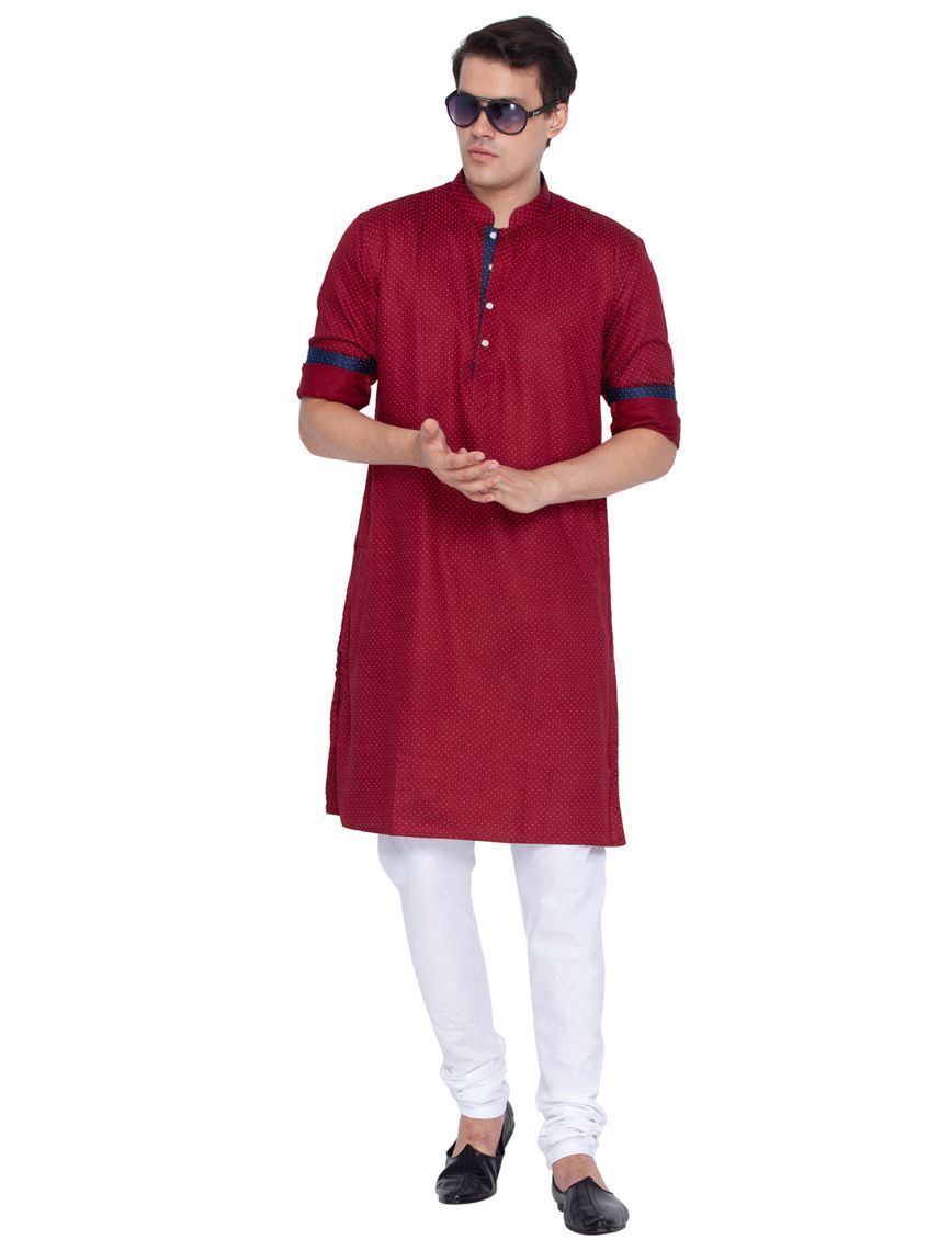 mens maroon cotton kurta683