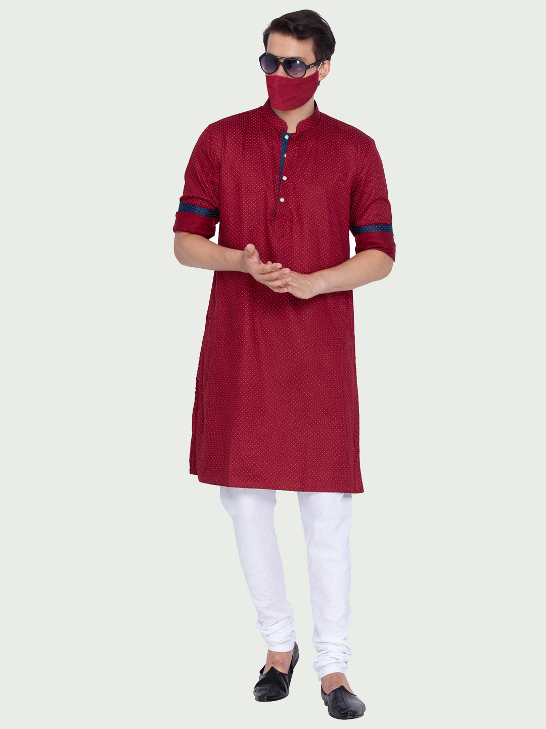 Vastramay Men's Maroon Cotton Kurta And Pyjama Set