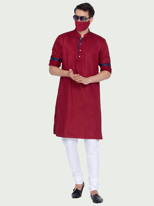 Vastramay Men's Maroon Cotton Kurta And Pyjama Set