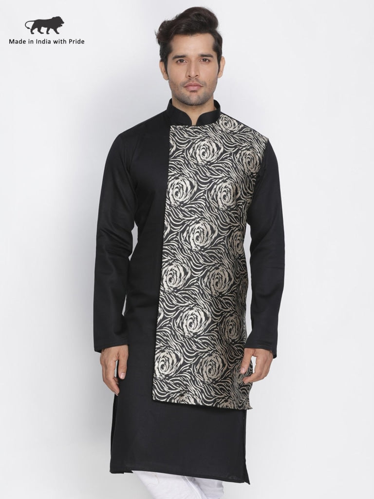 mens black cotton blend kurta1561